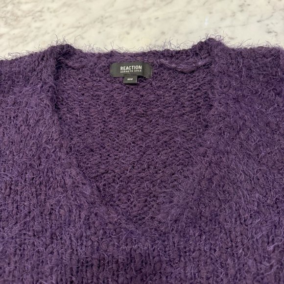 Women's Kenneth Cole Fuzzy V-Neck Long Sleeve Knit Sweater - Picture 2 of 3